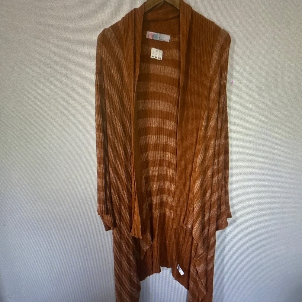 Open-Front Striped Draped Cardigan - Rust